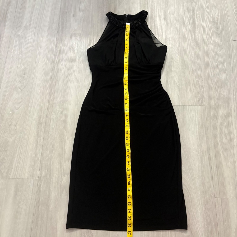 Lauren Ralph Lauren Women Dress Evening Black Beaded Halter Ruched Cocktail 6 - Picture 5 of 15